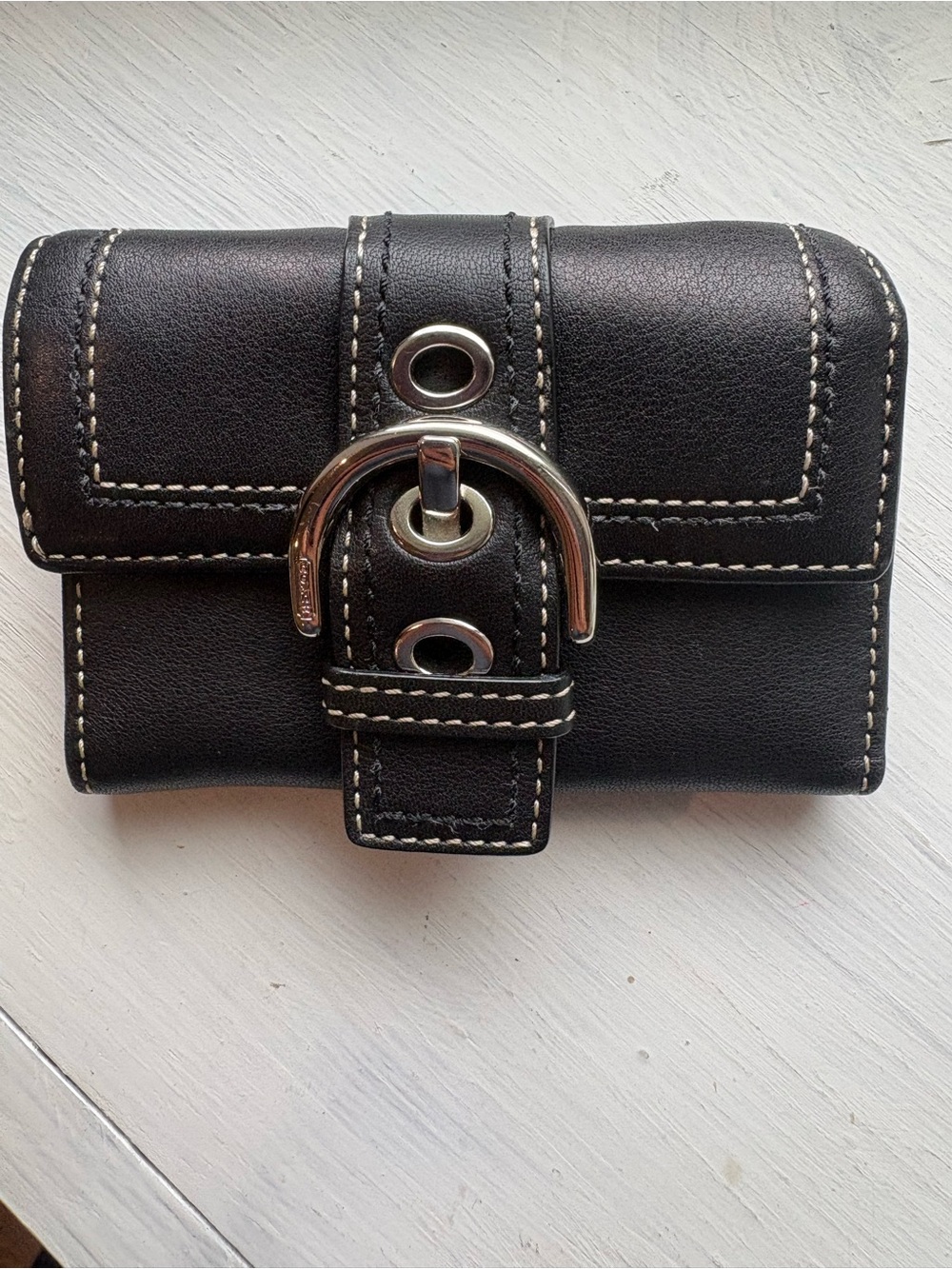 Coach Black Leather Wallet with Silver Buckle